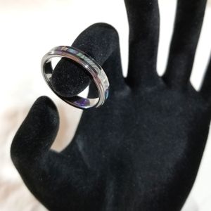 Unisex Tungsten 5mm Abalone Shell Inlaid Band Ring, Size 12.5